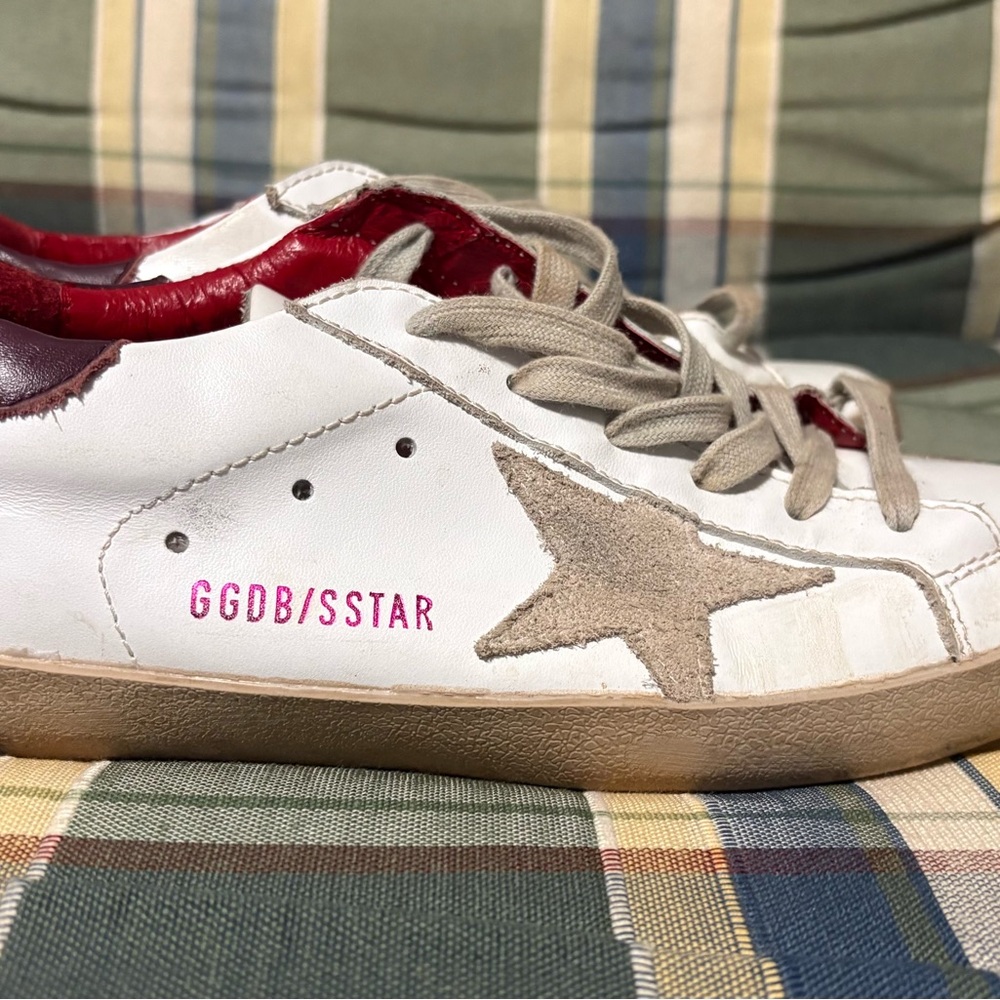 Golden Goose Women's Super-Star ice-gray suede star and red nappa heel tab